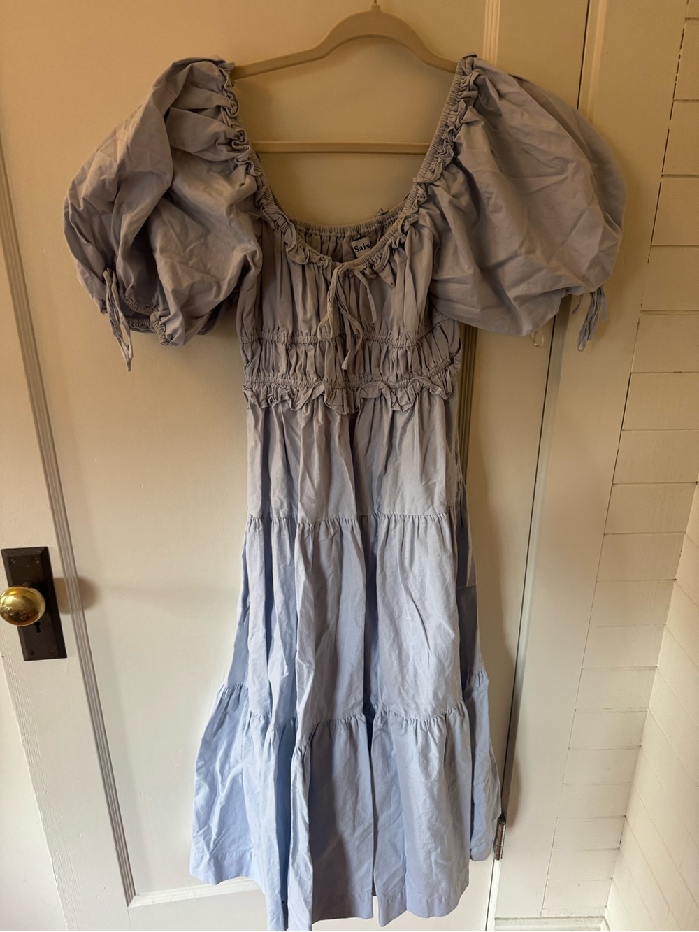 En Saison Puff Sleeve Tiered Cotton Midi-Dress - Picture 2 of 3